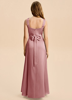 Azazie Kiki Junior Dusty Rose A-Line Bow Stretch Satin Dress image2