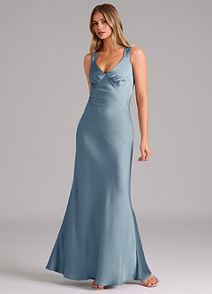 Azazie Kamila Brautjungfernkleider A-Linie Plissee Stretch-Satin Kleid Staubblau image3