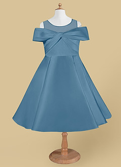 Azazie Shirin vestidos de niña de las flores Vestido de Azul Acero de Satin Mate de Corte En A con Vestidos sin tirantes image5