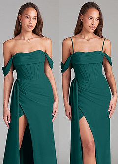 Azazie Amyra Bridesmaid Dresses Peacock Sheath Off the Shoulder Chiffon Convertible Dress image9
