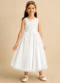 Azazie Sundae Abiti da Ragazza di Fiori Abito Principessa in Pizzo Avorio image5