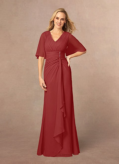 Azazie Carson Mother of the Bride Dresses Rust A-Line V-Neck Lace Chiffon Dress image1