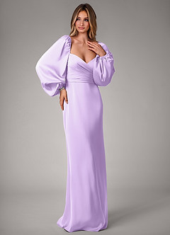 Azazie Sonata Bridesmaid Dresses Lilac Sheath Long Sleeve Stretch Satin Convertible Dress image4