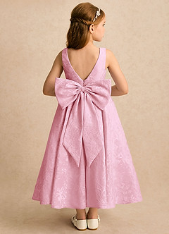 Azazie Goldie Flower Girl Dresses Powder Pink A-Line Pleated Floral Jacquard Dress image3