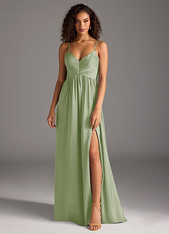 Azazie Alia Robes de demoiselle d'honneur Robe Trapèze en Satin extensible Plissée Vert Sauge image1