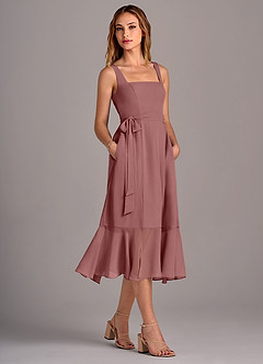 Azazie Deb Bridesmaid Dresses Desert Rose A-Line with Pockets Chiffon Convertible Dress image3