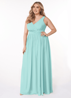 Azazie Kora Brautjungfernkleider A-Linie Plissee Chiffon Kleid Aqua image3
