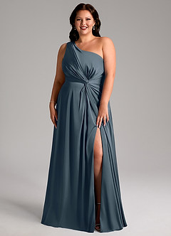 Azazie Brooke Bridesmaid Dresses Twilight A-Line One Shoulder Stretch Satin Dress image8
