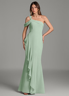 Azazie Ashlynn At-home Try On Dresses Agave Mermaid Off the Shoulder Chiffon Dress image3