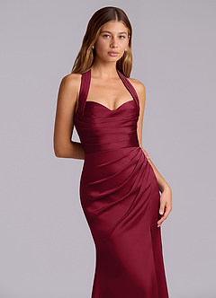 Azazie Destiny Bridesmaid Dresses Burgundy Mermaid Sweetheart Neckline Stretch Satin Dress image5