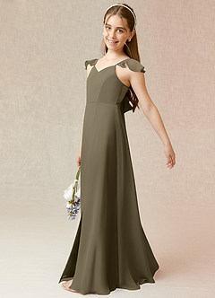 Azazie Everett Junior A-Linie Chiffon Kleid Weidengrün image3