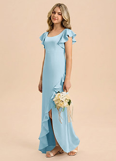 Azazie Demi Junior Sky Blue Mermaid Bow Stretch Satin Dress image2