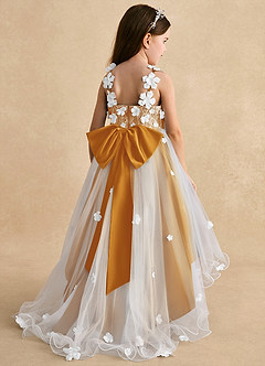 Azazie Celia Flower Girl Dresses Butterscotch A-Line Lace Tulle Dress image2