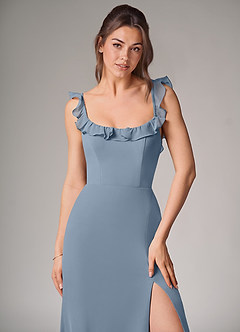 Azazie Callie Brautjungfernkleider Wandelbar Meerjungfrau-Linie Seitliche Cut-Outs Chiffon Kleid Staubblau image5