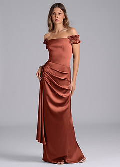 Azazie Kalysia Vestidos de damas de honor Vestido de Arcilla de Satén Elástico de Corte Sirena Convertible con Vestidos sin tirantes image1