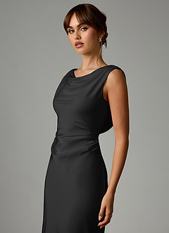 Azazie Kieryn Bridesmaid Dresses Black Mermaid Pleated Stretch Satin Dress image6