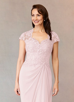 Azazie Junie Mère de la mariée Robes Robe Trapèze en Mousseline de soie Dentelle Rose Pâle image5