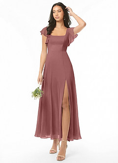 Azazie Bondi Bridesmaid Dresses Desert Rose A-Line Ruched Chiffon Dress image1
