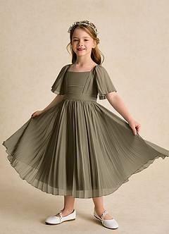 Azazie Gisele Flower Girl Dresses Willow Green A-Line Pleated Chiffon Dress image4