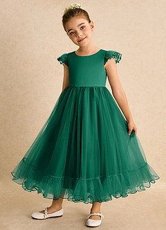 Azazie Phebs Flower Girl Dresses Emerald A-Line Tulle Dress image3