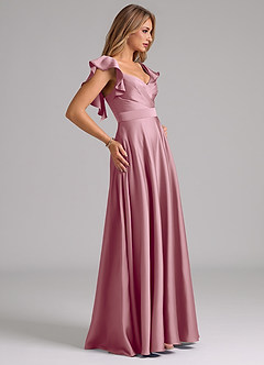 Azazie Leilani Bridesmaid Dresses Vintage Mauve A-Line Ruched Stretch Satin Dress image6