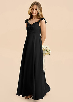 Azazie Dory Junior Black A-Line Ruched Chiffon Dress image5