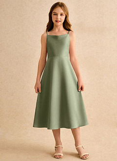 Azazie Jaella Girls Formal Flower Girl Dresses Pistachio A-Line Pleated Matte Satin Dress image3