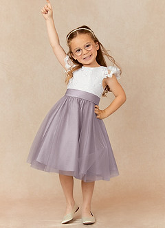 Azazie Vetty Flower Girl Dresses Ivory Dusk A-Line Lace Tulle Dress image1