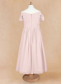 Azazie Chelle Robe Demoiselle D'honneur Fillette Robe Trapèze en Mousseline de soie Plissé Rose Pâle image7