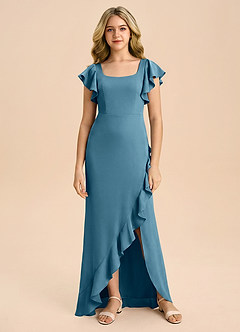Azazie Demi Junior Bermuda Mermaid Bow Stretch Satin Dress image6