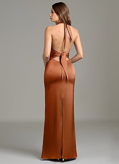 Azazie Francesca Bridesmaid Dresses Copper Sheath Stretch Satin Dress image4