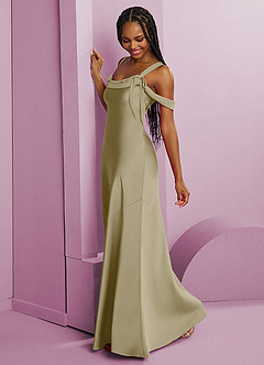 Barbie ♥ Azazie Vestidos de damas de honor Vestido de Musgo Verde de Satén Elástico de Corte Recto con Plisado image11