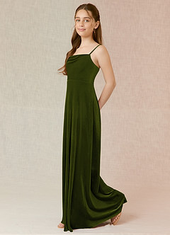 Azazie Solange Junior Olive A-Line Velvet Dress image3
