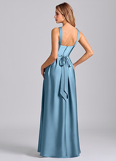 Azazie Dixie Bridesmaid Dresses Steel Blue A-Line Pleated Stretch Satin Dress image5