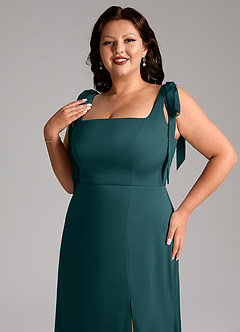 Azazie Frostine Vestidos de damas de honor Vestido de Pino de Satén Elástico de Corte en A con Lazo image12