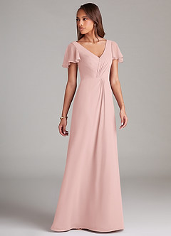 Azazie Soren Bridesmaid Dresses Powder Pink A-Line Ruched Chiffon Dress image8