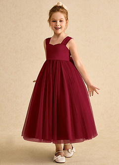 Azazie Chickadee Flower Girl Dresses Burgundy Ball-Gown Sweetheart Neckline Matte Satin Dress image2