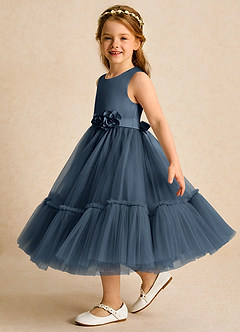 Azazie Miracle Flower Girl Dresses Neptune A-Line Bow Matte Satin Dress image3