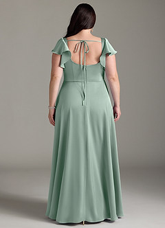 Azazie Bondi Bridesmaid Dresses Agave A-Line Bow Stretch Satin Dress image8