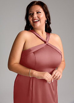 Azazie Rue Bridesmaid Dresses Antique Rose Mermaid Pleated Stretch Satin Dress image13