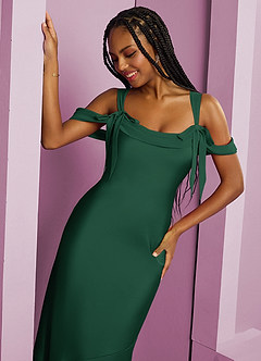 Barbie ♥ Azazie Abiti da Damigella Abito Tubino in Raso Elasticizzato Plissettato Verde Scuro image14