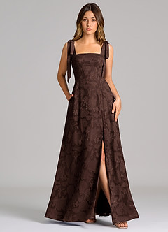 Azazie Debra Suknie dla druhen Linia A z kieszeniami Kwiatowe wypalenie Do ziemi Sukienka image1