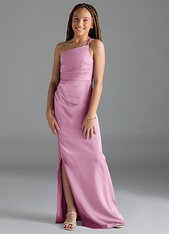 Azazie Eren Junior Candy Pink Sheath Pleated Stretch Satin Dress image4