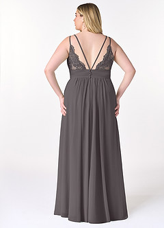 Azazie Maren Allure Brautjungfernkleider A-Linie V-Hals Spitze Chiffon Kleid Stahlgrau image7