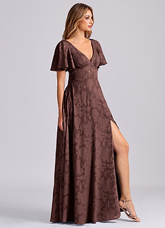 Azazie Kimber Jurken voor bruidsmeisjes Jurk van Bloemen Burn-out met A-Lijn met Zakken Espresso image4