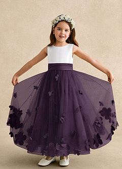 Azazie Vi Flower Girl Dresses Plum A-Line Sleeveless Tulle Dress image5