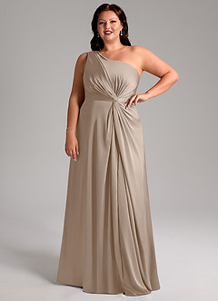 Azazie Brooke Bridesmaid Dresses Taupe A-Line One Shoulder Stretch Satin Dress image13