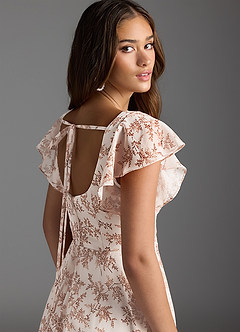 Azazie Bondi Robes de demoiselle d'honneur Robe Trapèze en Mousseline de soie Volant Fougère Rose Florale image7