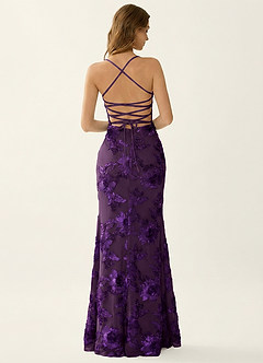 Kailani Plum 3D Flowers Corset Mermaid Lace Up Back Prom Dress image2