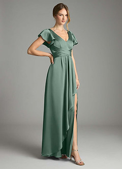 Azazie Omari Bridesmaid Dresses Eucalyptus A-Line Stretch Satin Dress image5